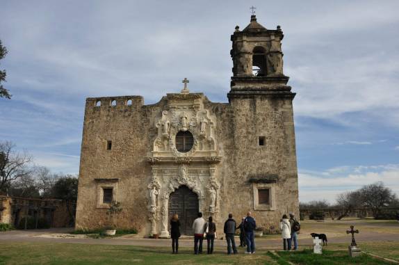 A fachada da Mission San Jose, perto de San Antonio, no sul do Texas, nos Estados Unidos